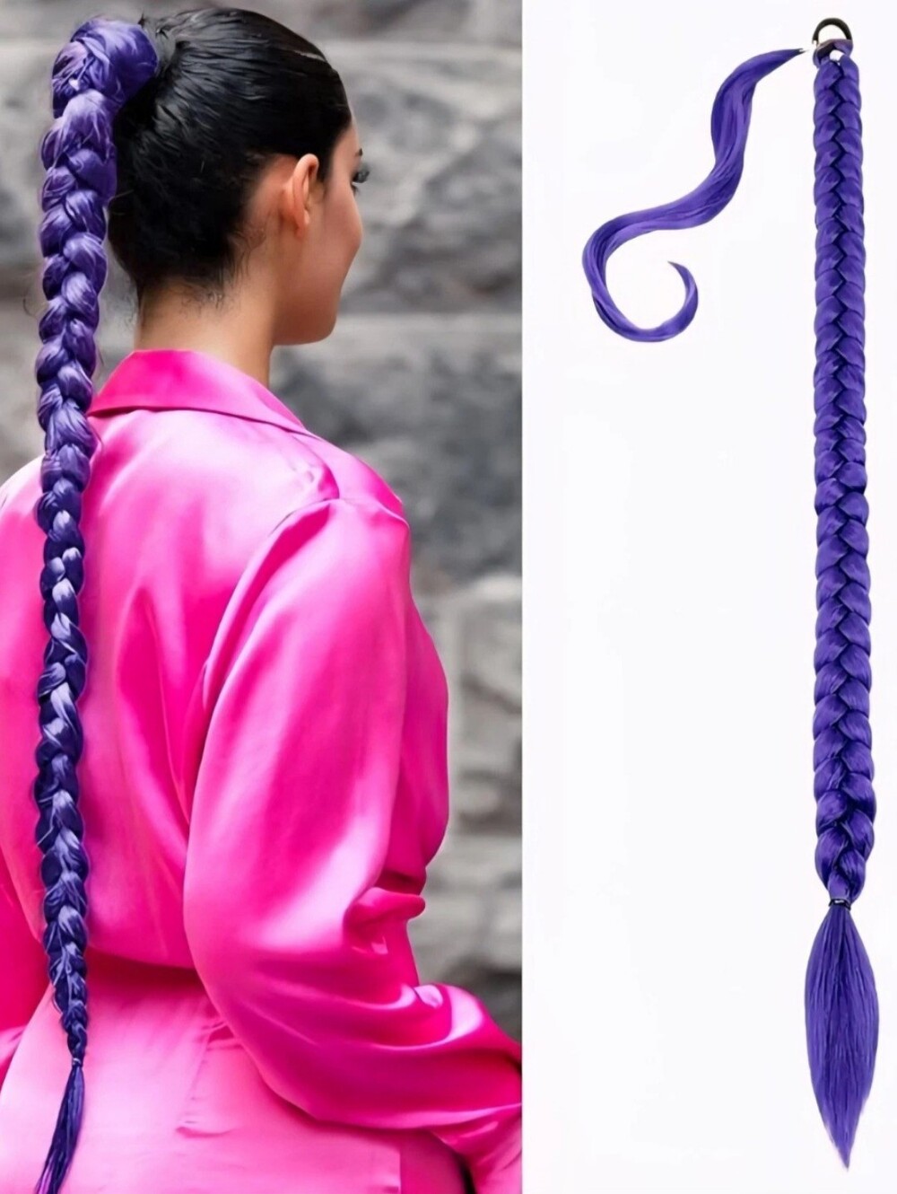 Long Braided Ponytail 34 Inch Purple Hair Piece for Women Cosplay Halloween